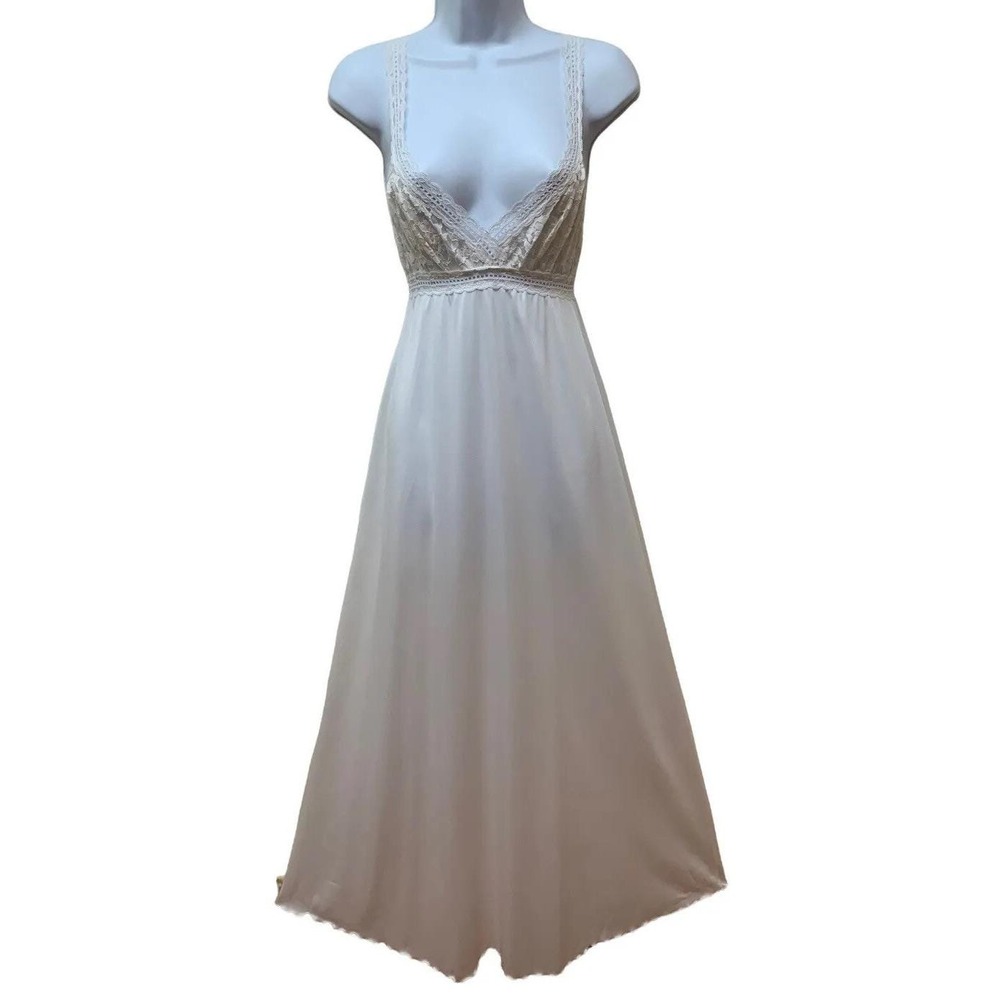 Vintage Najla New York Silky Nylon Lace Full Length Nightgown S 1970's USA NOS